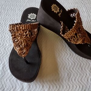 Yellow Box Brown Crochet Platform Sandals